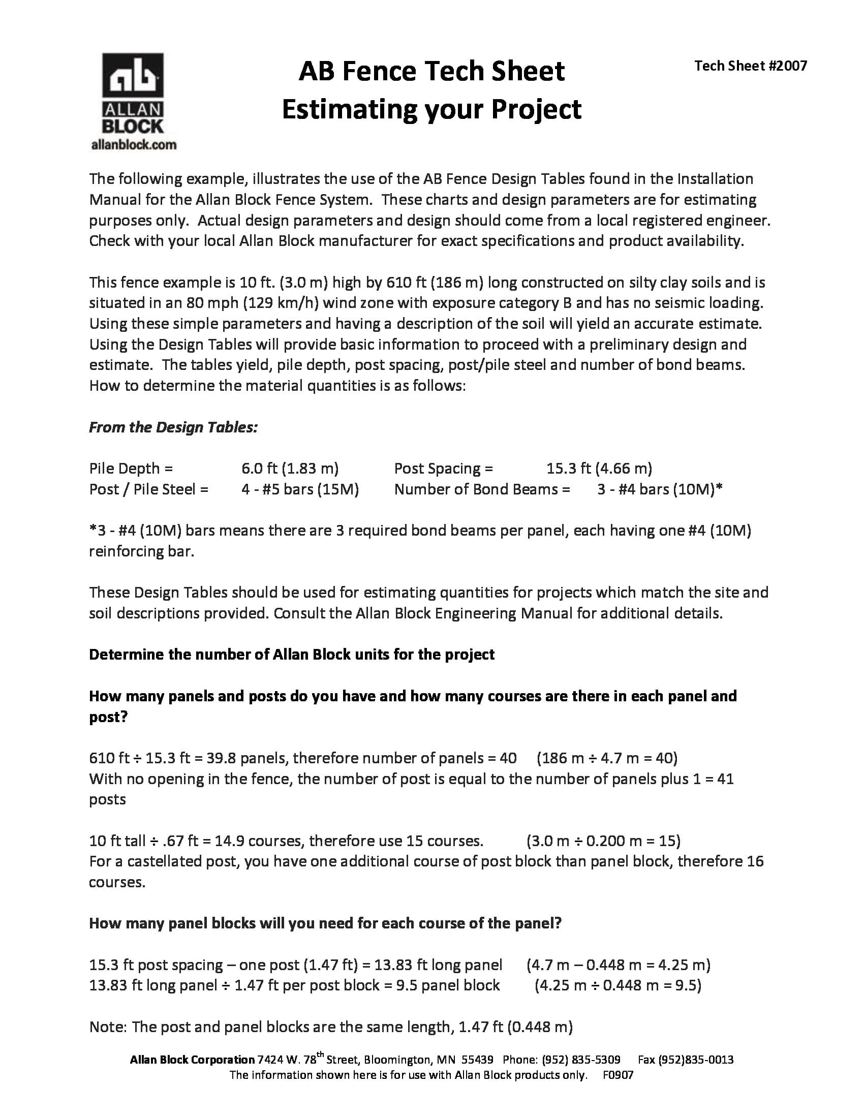 Estimating Materials for AB Fence